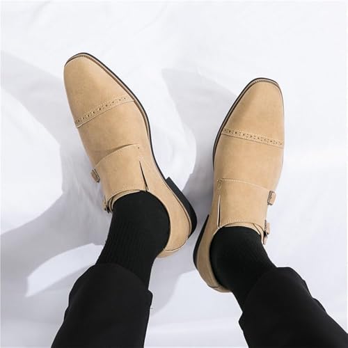 Men’s Classic Suede Monk Strap Dress Shoes Slip-On Pointed Toe Formal Business Casual Wedding Loafers3