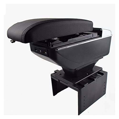 HABRAT para Consola Central Universal Apoyabrazos Portavasos con Diseño Coche Caja Aumento Almacenamiento Cómodo, Contenedor De Cuero Negro, USB Caja Almacenamiento