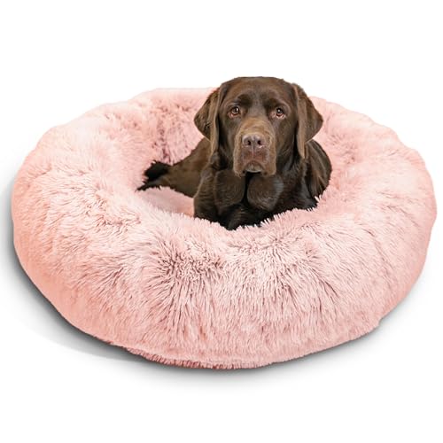 Image of Best Friends by Sheri The Original Calming Donut Dog Bed for Large Dogs up to 100 lbs, Shag Faux Fur, Cotton Candy Pink, 36 inch x 36 inch