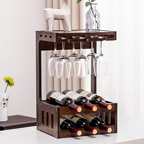 Casier à vin mural en bois avec support verres suspendu pour bar - 4