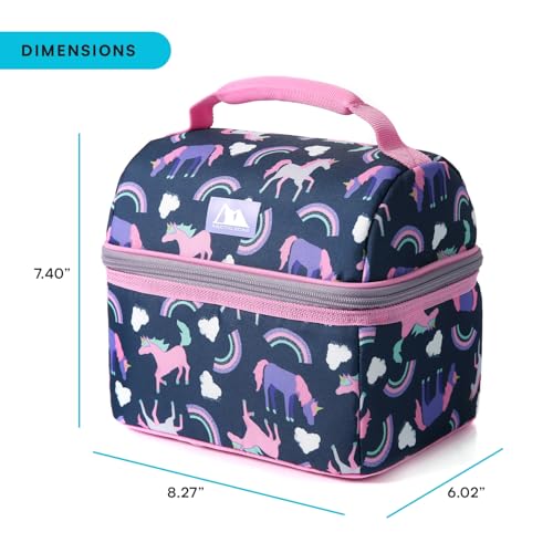 Image of Arctic Zone Kids Lunch Box Combo with Ice Pack, Unicorn Princess | Kids lunch box with reusable gel ice pack and sandwich container, 2 compartment insulated cooler for school or travel lunch