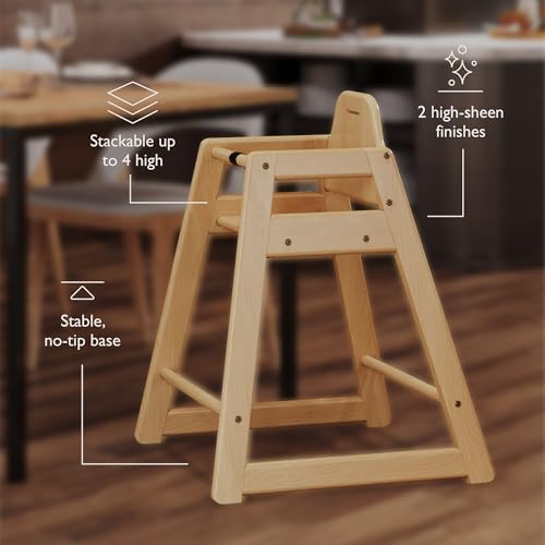 Foundations Neat Seat Wood Highchair for Restaurants, Easy to Clean, “No-tip” Feet, 3-point Safety Harness, Durable Hardwood, Small Footprint, Stackable (Natural)