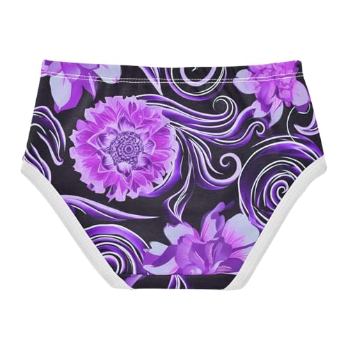 Fancy Toddler Underwear Custom 2t Cotton Panties for Girl Ornate Purple Floral Black Briefs Kids Undies2