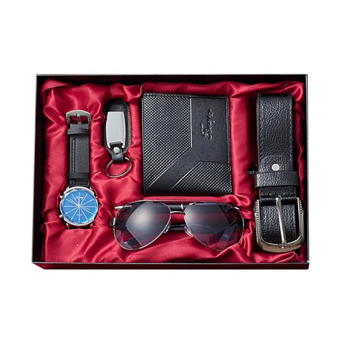 6 Conjunto de presentes para homem com cinto de couro, carteira, caneta, chaveiro, relógio, óculos ou pulseira para pai, marido e namorado, ideal para o dia do pai, dia dos namorados, Natal e