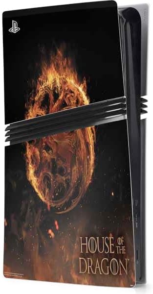 Skinit Decal Gaming Skin Compatible with PS5 Pro Console - Officially Licensed HBO House of The Dragon Flaming Tararyen Sigil Design