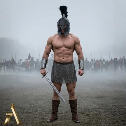 Image of AnNafi Medieval Greek Spartan Helmet 300 Movie King Leonidas Roman Helmet Black Finish w Red /Black Plume | Legions Helmets