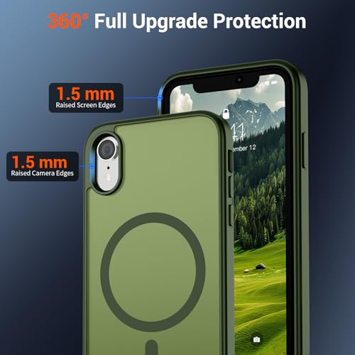 Image of SUPFINE Magnetic for iPhone XR Phone Case Cangling Green | With Screen Protector, Translucent Matte, Compatible with MagSafe, Military Grade Drop Proof, Rugged Shockproof Protective