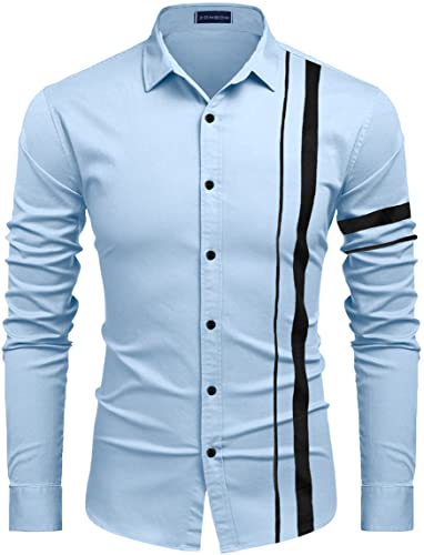 Image of Zombom Men Cotton Polyester Blend Regular Fit Striped Full Sleeve Casual Shirt