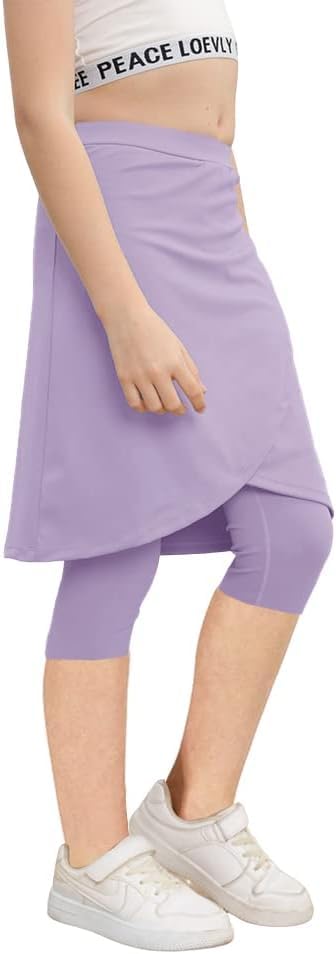 Haloumoning Girls Elastic Waist Knee Length Skirts with Leggings