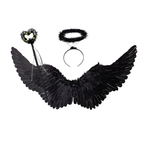3er Engelsflügel Schwarz mit Heiligenschein & Zauberstab Set,60 cm Schwarzer Engel Teufels Flügel Accessoires,Engel und Teufel Kostüm Kinder für Halloween Karneval Cosplay Party Fasching Verkleidung 3er Engelsflügel Schwarz mit Heiligenschein & Zauberstab Set,60 cm Schwarzer Engel Teufels Flügel Accessoires,Engel und Teufel Kostüm Kinder für Halloween Karneval Cosplay Party Fasching Verkleidung