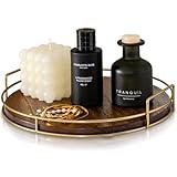 Decorative Wooden Tray - Beautiful Coffee Table Tray That Enhances Any Kitchen Or Living Room - The Perfect 11' Round Centerpiece for Your Seasonal Home Decorations