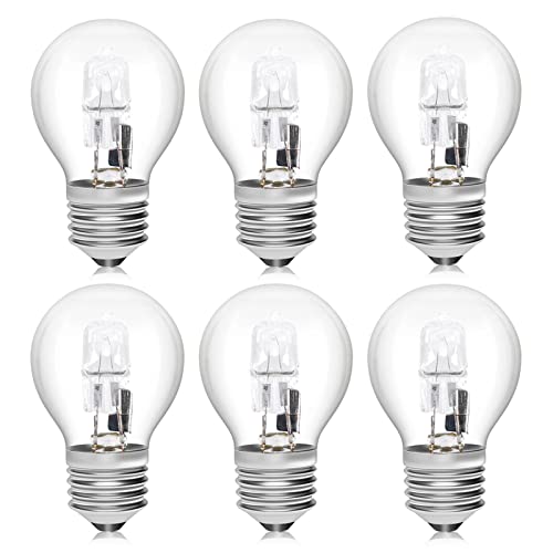 Klarlight Lot de 6 E27 28W G45 Ampoule halogène à intensité variable, Blanc chaud 2700K Petite ampoule halogène à vis Edison 240V, Mini globes classiques Ampoules rondes transparentes Cover