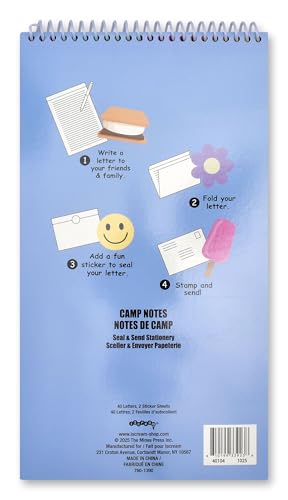 Image of iscream Fold and Send Girls Stationery Card Pad with Seals - Camp Notes | 40 Pack, Cute Design, Spiral Bound, Large 10.5 inch x 5.75 inch Cards, Coordinating Sticker Sheets, Fold and Send, Summer Camp Ready