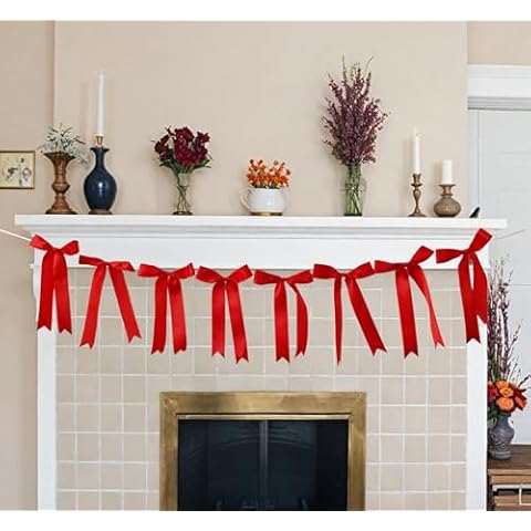 Bow Garland Banner for Bachelorette Party Decorations, Coquette Birthday Party, Bow Party Decor Banner for Bridal Shower, Wedding Favors, Valentine's Day Party Supplies, Engagement Supplies (Red) Cover