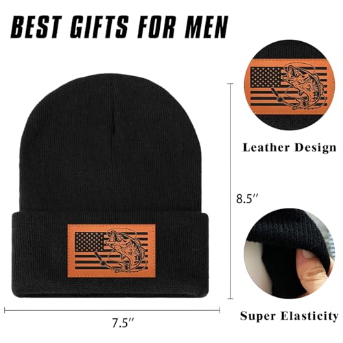 Image of American Flag Fishing Beanie Hat for Men, Christmas Dad Birthday Beanie Hats Gift for Women Men