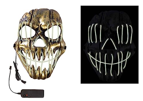Photo de P'tit Clown - 15008 - Masque Led Squelette - Accessoire Déguisement Adulte - Lumineux - 3 Modes d'éclairage - Pour Halloween, Carnaval, Cosplay, Dj - Fonctionne avec 2 Piles AA (Non Incluses)