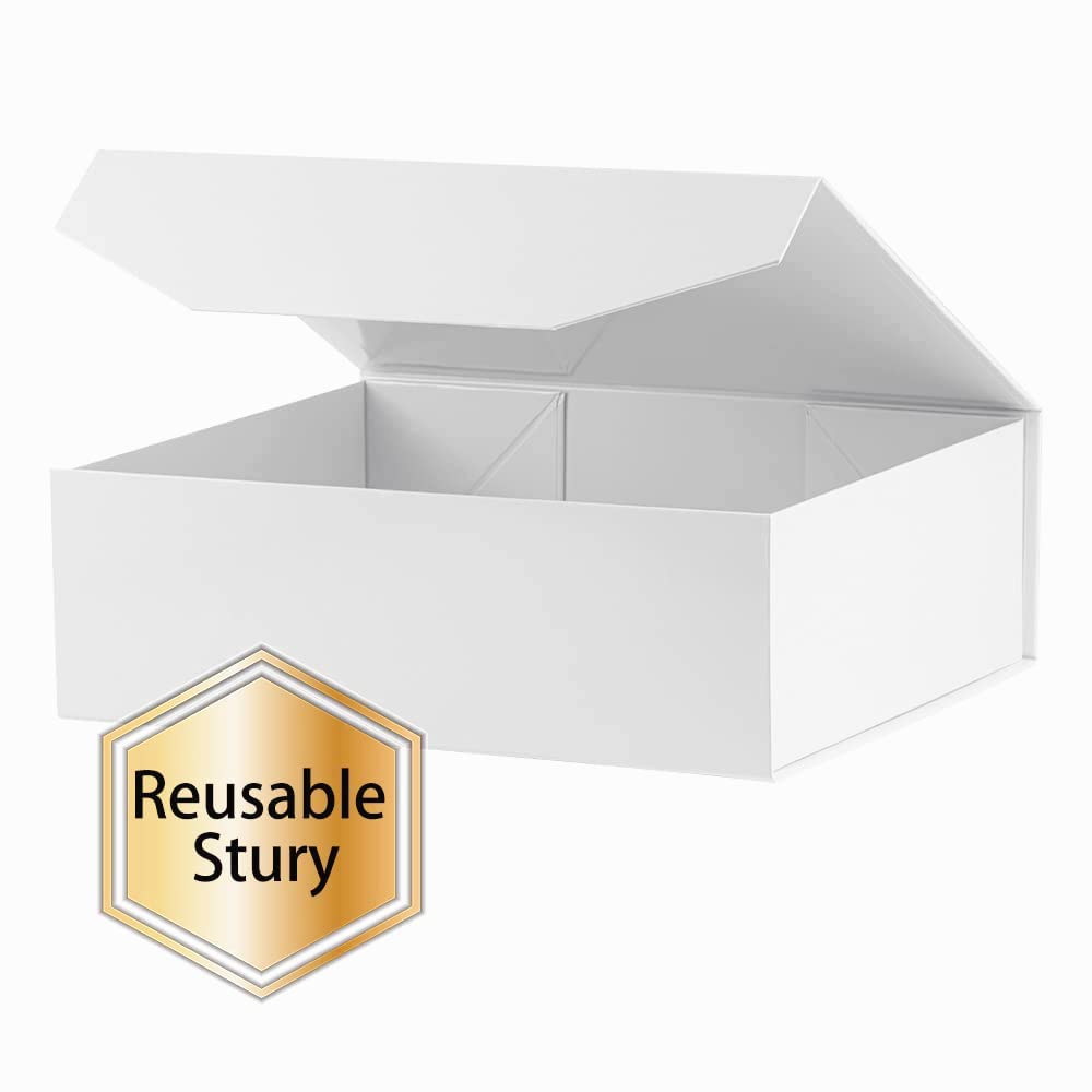 Lot de 5 grandes boîtes cadeaux blanches avec couvercle 33 x 22,9 x 10,2 cm – Boîtes cadeaux réutilisables pour demoiselle d'honneur avec fermeture magnétique (blanc brillant)