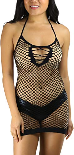 Image of ToBeInStyle Women's Stretch See Through Fishnet Novelty Mini Rave Party Dress