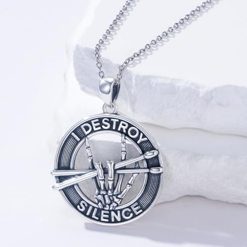 YAFEINI Drummer Gifts for Men Sterling Silver Drummer Pendant Necklace Music Jewelry Gifts for Men Drummers4