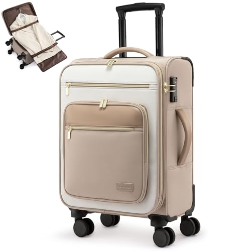 LOVEVOOK Carry on Suitcase 22x14x9 Airline Approved,20 inch Lightweight Waterproof Suitcases with 360° silent swivel wheels, TSA Lock and Compartment, Large Capacity travel Suitcase Beige khaki