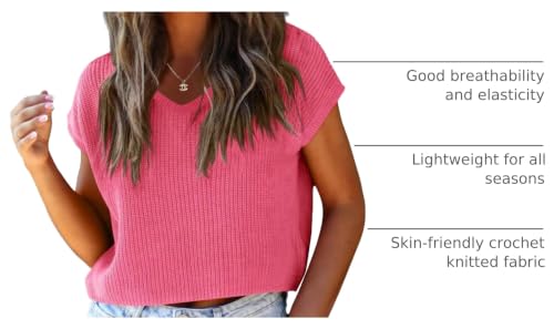 Image of LCXWFE Womens Summer Cropped Sweater Vest Trendy Cap Sleeve Crop Tops Crew Neck Loose Knit Tank Top