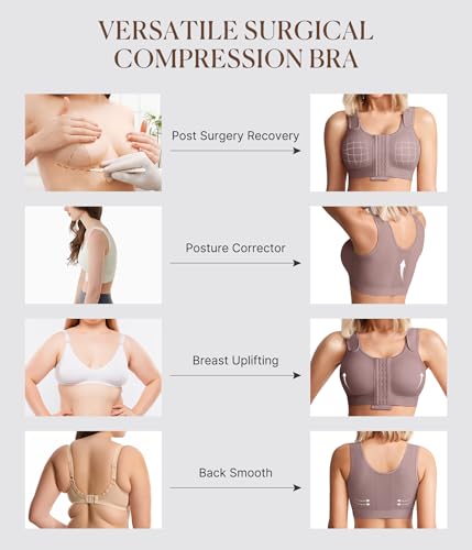 Image of BRABIC Post Surgery Compression Bras for Women Front Closure Mastectomy Bra with Wide Adjustable Straps Wirefree