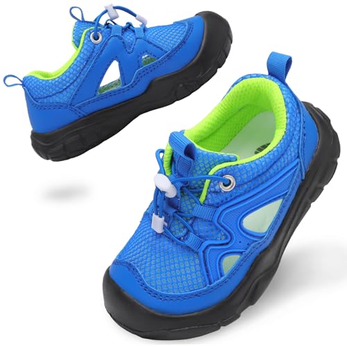 BARERUN Kids Summer Closed Toe Sandals, Quick-Dry Mesh Non-Slip Shoes, Adjustable Closure Footwear for Beach Playground (Toddler/Little Kid) Blue Size 8 Toddler