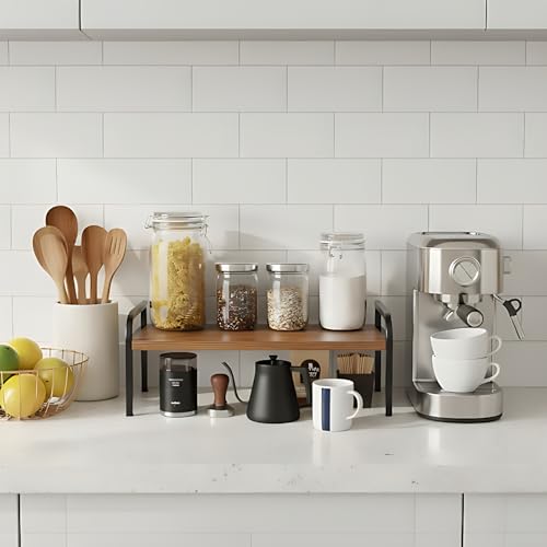 Image of ABJA Kitchen Stylish Counter Top Organizer, Rack Stand for Storage, Wooden Shelf, Spice Rack Organizer, Oil Stand, Tabletop Rack For Makeup, Office (1Tier,Rustic Brown)