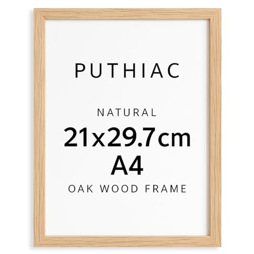 puthiac Bilderrahmen DIN A4 (21x29.7 cm) - Eichenholz Natur - Dünner Rahmen für Dokumente, Zertifikate, Fotos - Hochwertiger Echtholzrahmen