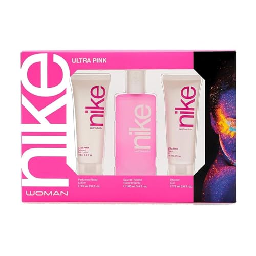 NIKE - Ultra Pink Colonia 100ml + Crema de Cuerpo 75ml + Gel de Baño 75ml, Estuche de Regalo Mujer, Eau de Toilette Natural y Femenina, Aroma Oriental Gourmand, Fragancia Fresca, Rebelde y Duradera