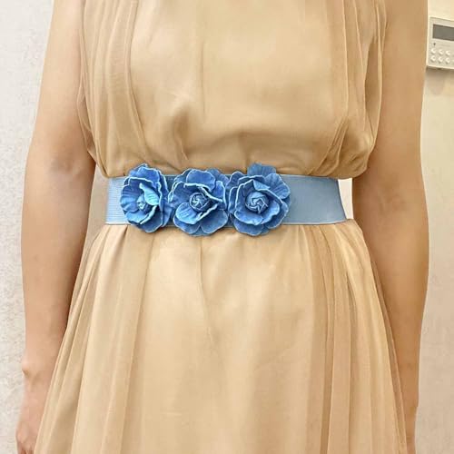 Womens's Elastic Rose-Flower Waist Belts for Stretch Dress Multi Flower Corset Cinch Belt2