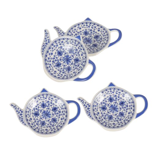 Cabilock 4Pcs Teapot Shaped Tea Bag Holder Coaster Stylish Seasoning Dish for Sauces and Desserts Household Accessory Floral Design