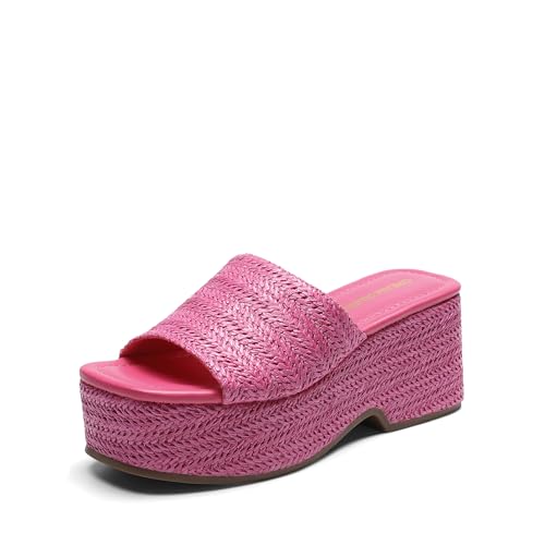 DREAM PAIRS Platform Espadrille Sandals for Women Wedges Slides Slip on Bohemia Sandals Flatform Open Toe Beach Sandals Dressy Outdoor Summer Shoes 7 Hot Pink