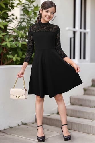 Girl's Dress Elegant Floral Lace 3/4 Sleeve Wedding Party A Line Dress 9-14 Years4