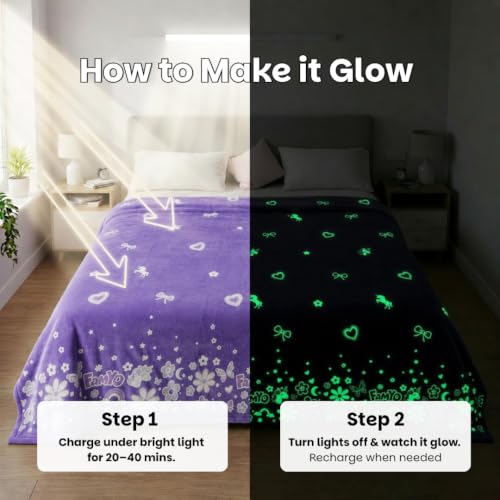 Image of Famyo GlowMaxx AC Blanket for Kids, Glow in the Dark Soft Flannel Blanket | 200x152 cm Double Bed Size | Lightweight Blanket for AC Rooms, Lab-Tested & Skin-Friendly, Lavender for Kids