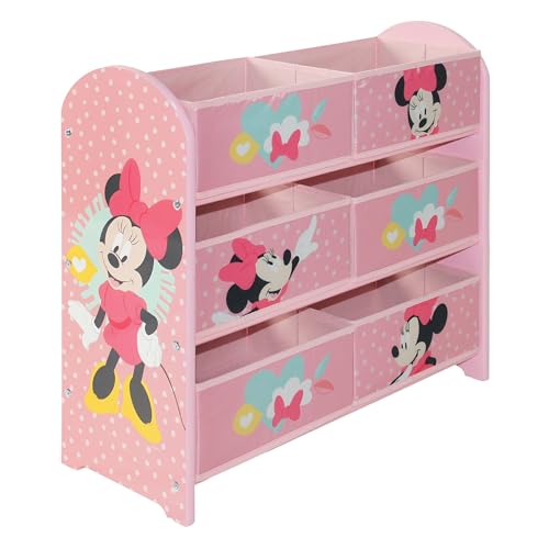 Disney Classic Minnie Meuble de rangement pour jouets, 6 boîtes de rangement pour chambre à coucher – Fabriqué en bois/tissu/métal – Assemblage et...