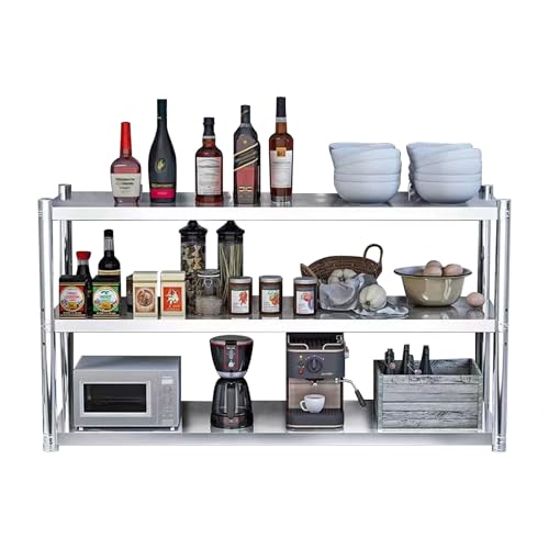 Estantes de cocina de acero inoxidable de 3 niveles，estantes flotantes de pared，estantes comerciales para despensa，colgadores para utensilios de cocina，estantes de altura ajustable(150x30x75cm)