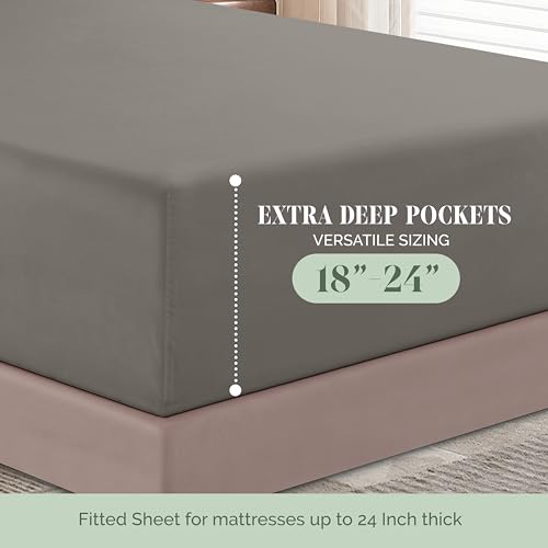 Elegant Comfort Luxury 1500 Premium Hotel Quality Microfiber 4-Piece Sheet Set - Soft, All Around Elastic 18-24 Inches Deep Fitted Sheet - Extra Deep Pocket Sheets, Twin/Twin XL, Grey