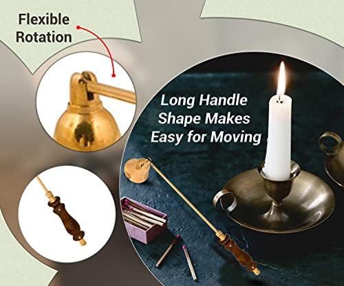 ARSUK Candle Snuffer, Candle Extinguisher Put Out Tool For Safe Extinguishing, Made of Stainless Steel Solid Brass 30x5 cm (Wooden Handle)
