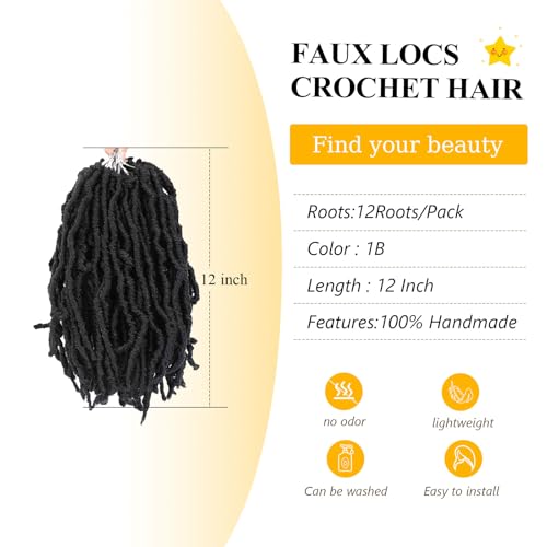 8 Packs Goddess Locs Crochet Hair For Black Women Soft Locs 12 Inch Crochet Faux Locs Hair Faux Locs Crochet Hair For Butterfly Locs Crochet Hair Pre Looped(1B) - Thumbnail 5