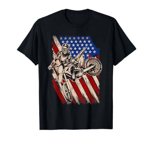 Dirt Bike Motocross American Flag T-Shirt
