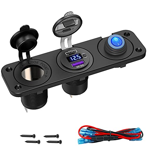 Cigarette Lighter 12V USB Outlet - Qidoe 48W PD& QC3.0 USB C Car Charger and DC 200W Cigarette Lighter Socket with Toggle Switch Waterproof DIY Panel for 12V/24V Car RV Marine Boat Camper Truck Cigarette Lighter 12V USB Outlet - Qidoe 48W PD& QC3.0 USB C Car Charger and DC 200W Cigarette Lighter Socket with Toggle Switch Waterproof DIY Panel for 12V/24V Car RV Marine Boat Camper Truck