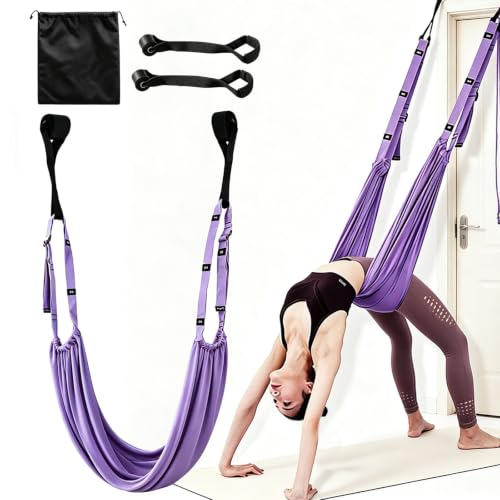 Image of Aerial Yoga Swing Strap for Stretching, Aerial Yoga Rope for Back Pain, Adjustable Leg Stretcher and Backbend Assist Trainer, Hammock Swing Stretching Strap for Gymnastics Dance Ballet