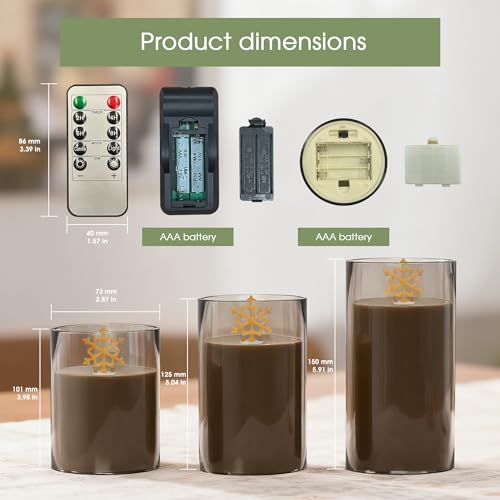 Image of L LOHAS LED Electronic Candle Night Lights with Remote | 3-Pack Snowflake LED Flameless Candles Battery Operated Flickering Night Light 5 Brightness Levels & Timer Holiday Home Decor
