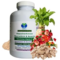Immunstark für IMMUNSYSTEM & ABWEHRKRÄFTE nach Hildegard von Bingen. 360 Pulver Kapseln – KAPUZINERKRESSE + MEERRETTICH + ACEROLA VITAMIN-C. NATUR pur – ohne ZUSATZSTOFFE. 26665-360