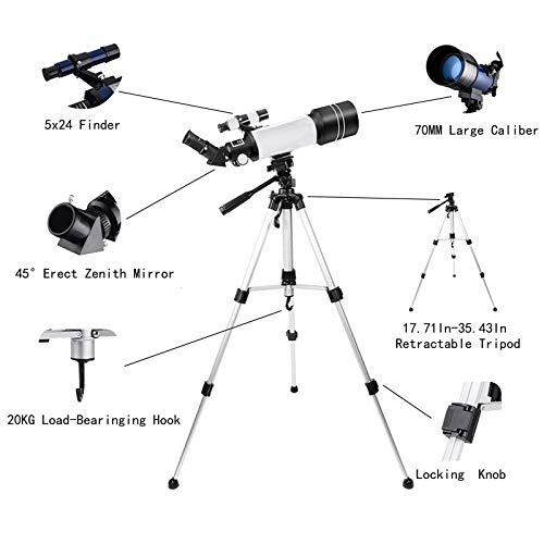 Telescopio refractor 70 mm para astronomía con trípode y accesorios miniatura 6