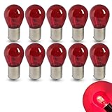 YYTQP 10 PCS Car 1156 Turn Signal Light, P21W 1141 S25 High Brightness Stable Filament Bulb, 12V 21W BA15S Single Contact Bulb Replacement, Miniature Backup Lights for Cars Motorcycle (Red)