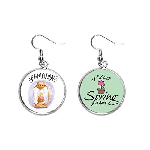 Pendientes de primavera con patron de dibujos animados de granero y linterna colgante