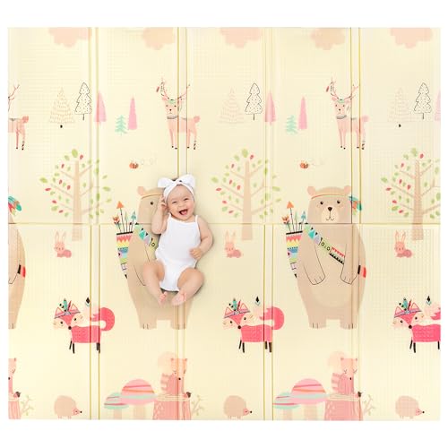 Sweety Fox Alfombra Bebe Acolchada Plegable 180x200x1,5cm - Tapete Bebe XXL Reversible - Lado Niños y Adultos - Tapete de Actividades Bebe Impermeable Espuma Gruesa - Oso