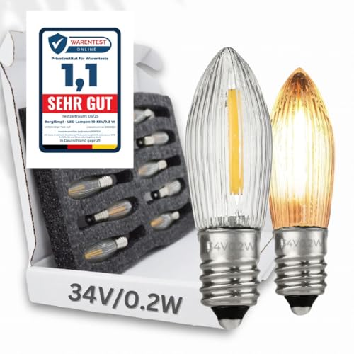 Berglicht 10 Stk. LED Filament 34V/0,2W E10 Ersatz-Lämpchen für...